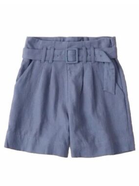 Abercrombie and Fitch Ultra High Rise Linen Blend Belted Shorts Small Dusty
Blue